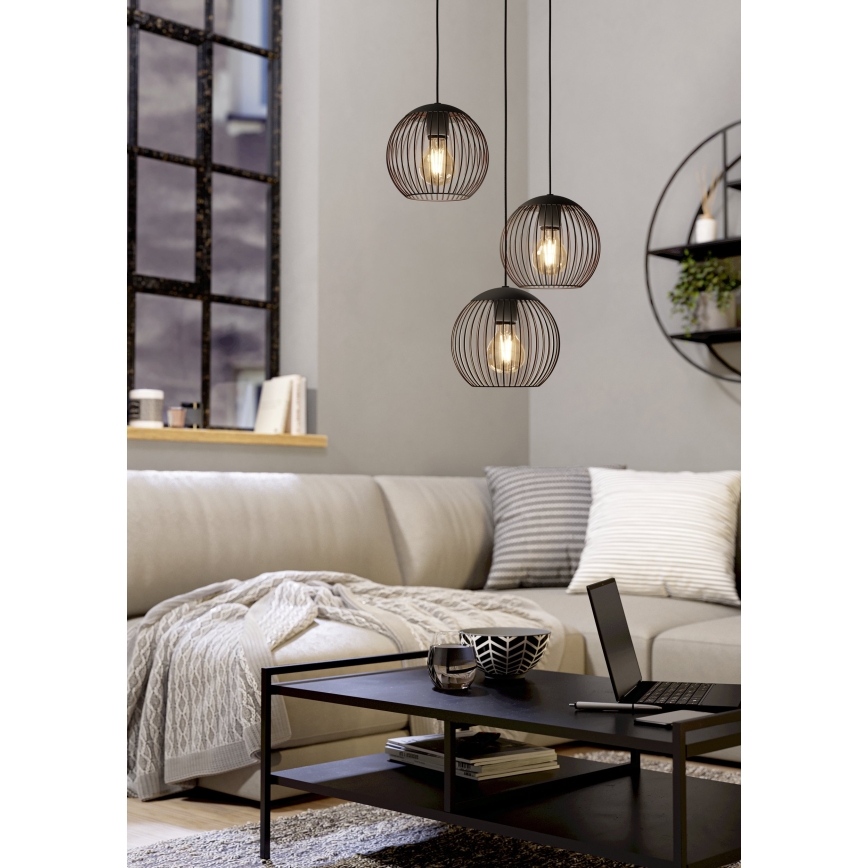 Eglo - Pendellampa med kabel 3xE27/60W/230V svart