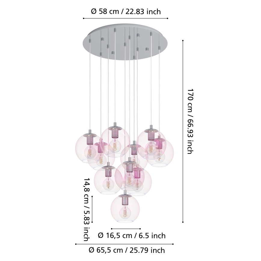 Eglo - Taklampa med vajer 10xE27/60W/230V blank krom/klart glas