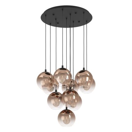 Eglo - Ljuskrona med vajer 10xE27/60W/230V svart/beige/rökfärgad