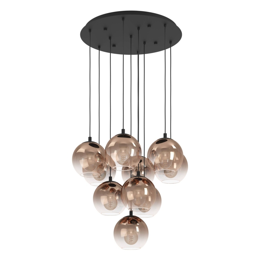 Eglo - Ljuskrona med vajer 10xE27/60W/230V svart/beige/rökfärgad