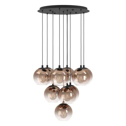 Eglo - Ljuskrona med vajer 10xE27/60W/230V svart/beige/rökfärgad