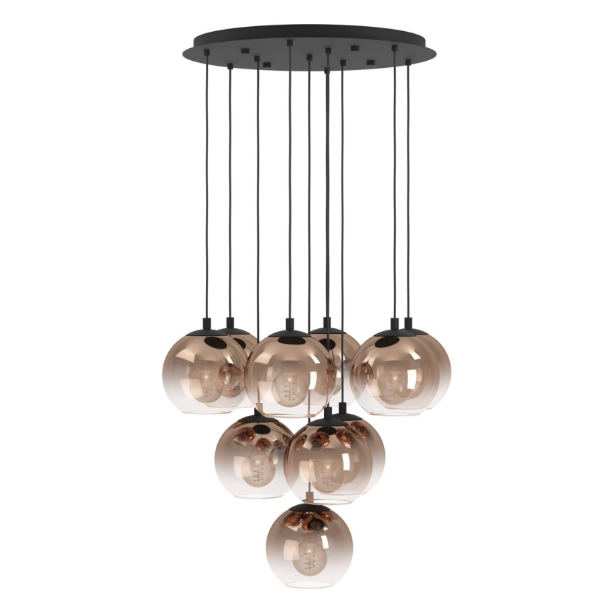 Eglo - Ljuskrona med vajer 10xE27/60W/230V svart/beige/rökfärgad