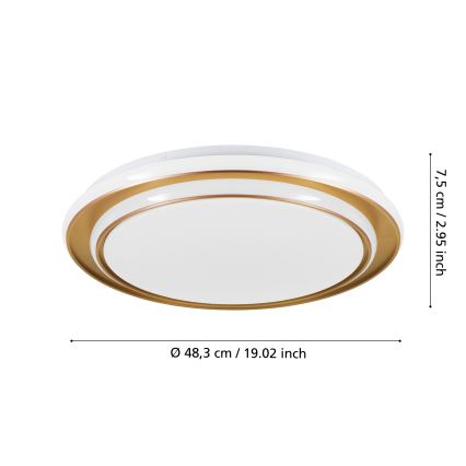 Eglo - LED-taklampa 36 W, 230 V, 2700/4000/6500 K, Ø 49 cm, guldfärgad