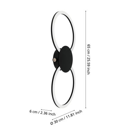 Eglo - LED-vägglampa LED/20W/230V + LED/0,91W svart