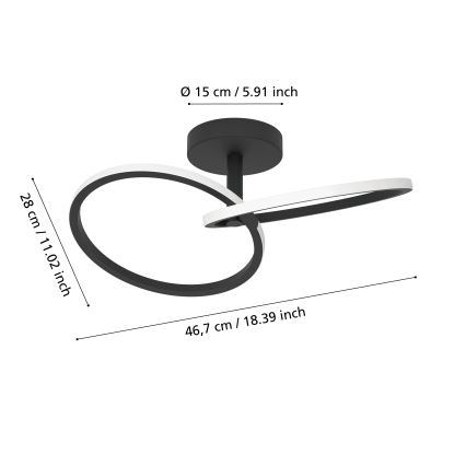 Eglo - LED taklampa LED/12W/230V 2700/4000/6500K svart
