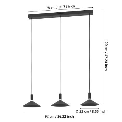 Eglo - LED RGBW dimbar pendel på vajer 3xLED/7,5W/230V 2700-6500K svart