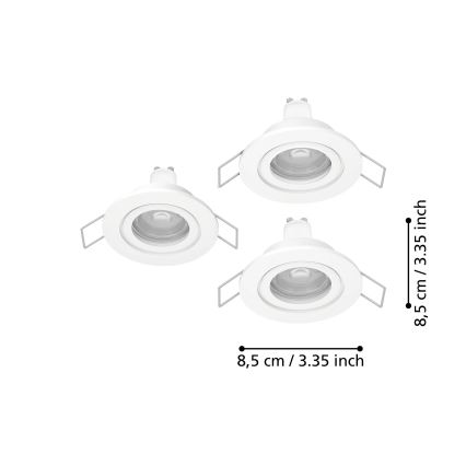 Eglo - 3-pack LED-infällda badrumsspots 1xGU10/4,5W/230V IP44 vit