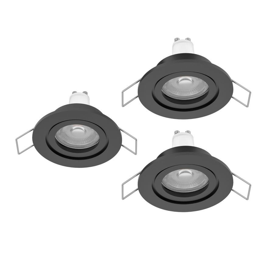 Eglo - Set om 3 LED-infällda badrumsspotlights 1xGU10/4,5W/230V IP44 svart