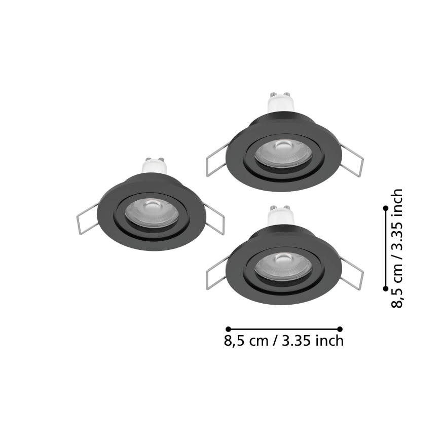Eglo - Set om 3 LED-infällda badrumsspotlights 1xGU10/4,5W/230V IP44 svart