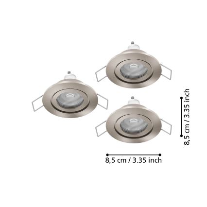 Eglo - Set om 3 LED infällda takspottar för badrum 1x GU10/4,5 W/230 V IP44 mattkrom