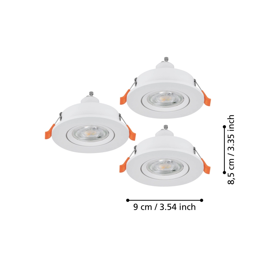 Eglo - Set om 3 LED infällda spotlights 1xGU10/4,5W/230V vit