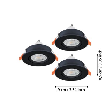 Eglo - 3x LED infällda spotlights 1xGU10/4,5W/230V svart
