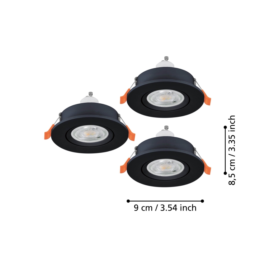 Eglo - 3x LED infällda spotlights 1xGU10/4,5W/230V svart