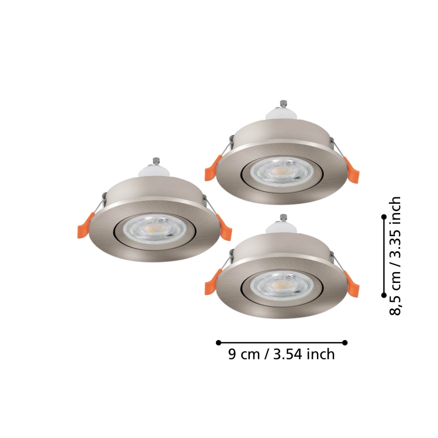 Eglo - 3-pack LED infälld spotlight 1xGU10/4,5W/230V matt krom