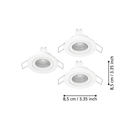 Eglo - Set om 3 LED infälld badrumsspotlampa 1xGU10/4,5W/230V IP44 vit