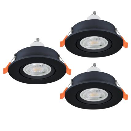 Eglo - Set med 3 LED infällda badrumsspotlights 1xGU10/4,5W/230V IP44 svart