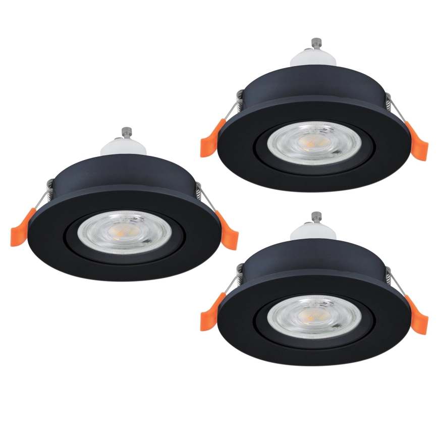 Eglo - Set med 3 LED infällda badrumsspotlights 1xGU10/4,5W/230V IP44 svart