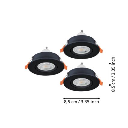 Eglo - Set med 3 LED infällda badrumsspotlights 1xGU10/4,5W/230V IP44 svart