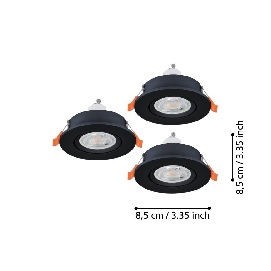 Eglo - Set med 3 LED infällda badrumsspotlights 1xGU10/4,5W/230V IP44 svart
