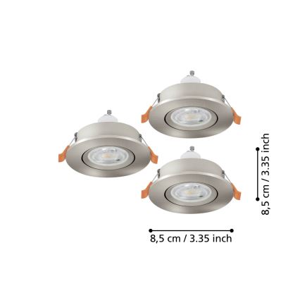Eglo - Set om 3 LED-infällda badrumsspotlights 1xGU10/4,5W/230V IP44 matt krom