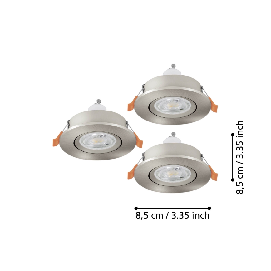 Eglo - Set om 3 LED-infällda badrumsspotlights 1xGU10/4,5W/230V IP44 matt krom