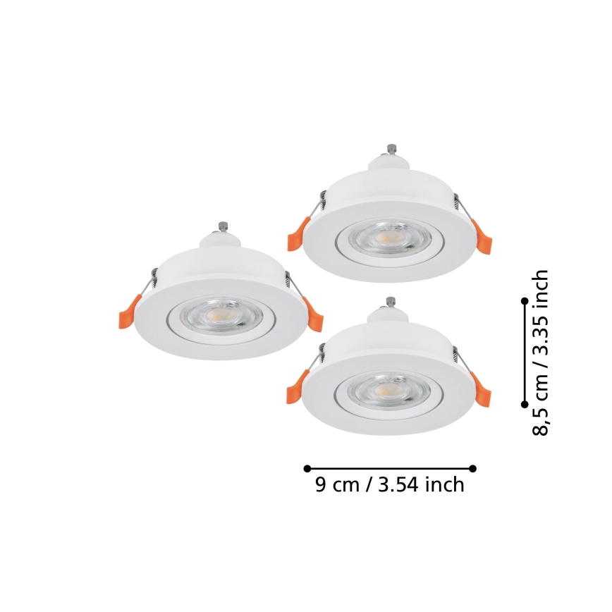 Eglo - Set om 3 LED-infällda spotlights 1x GU10/4,5 W/230 V vit