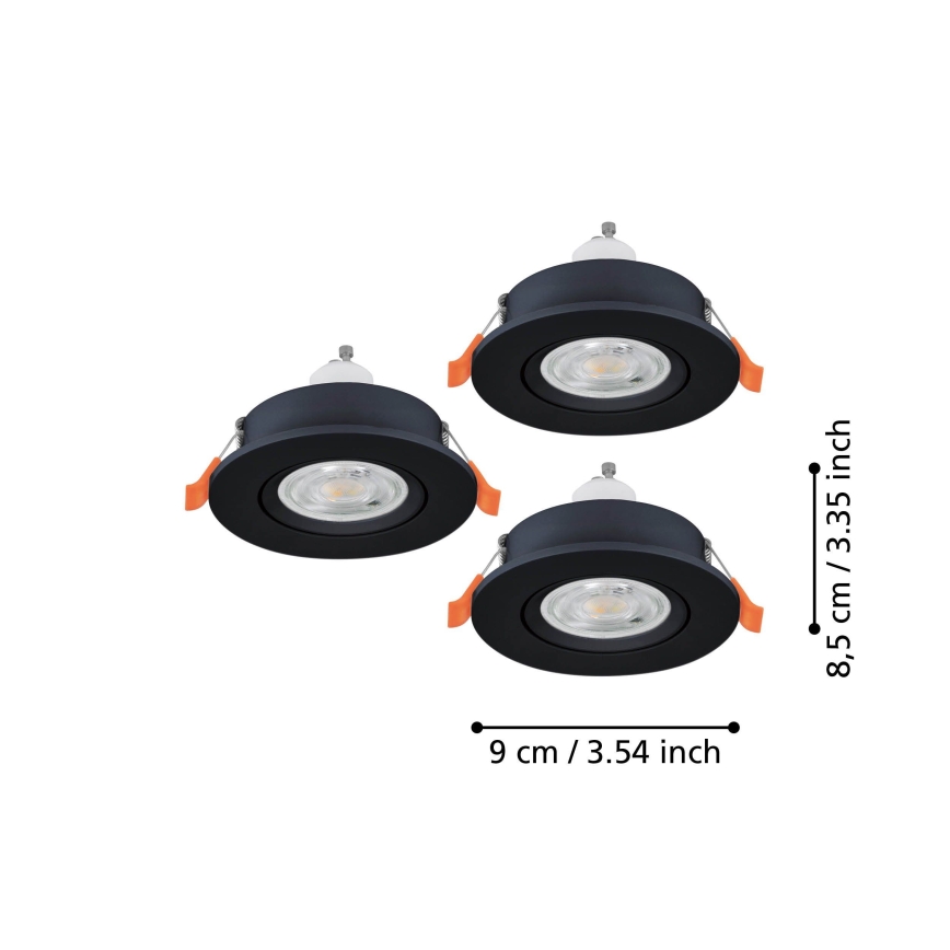 Eglo - Set med 3x LED infällda spotlights 1xGU10/4,5W/230V svart