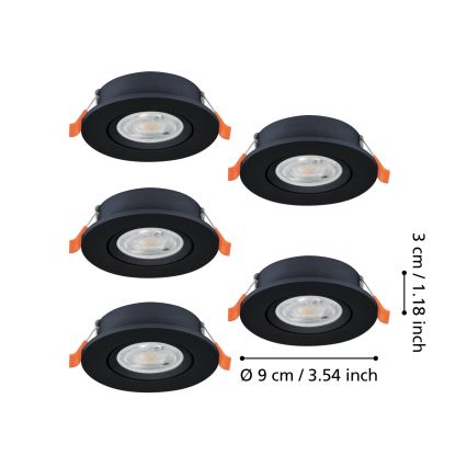 Eglo - Set med 5 LED-infällda spotlampor LED/4,8W/230V 2700/4000/6500K svart