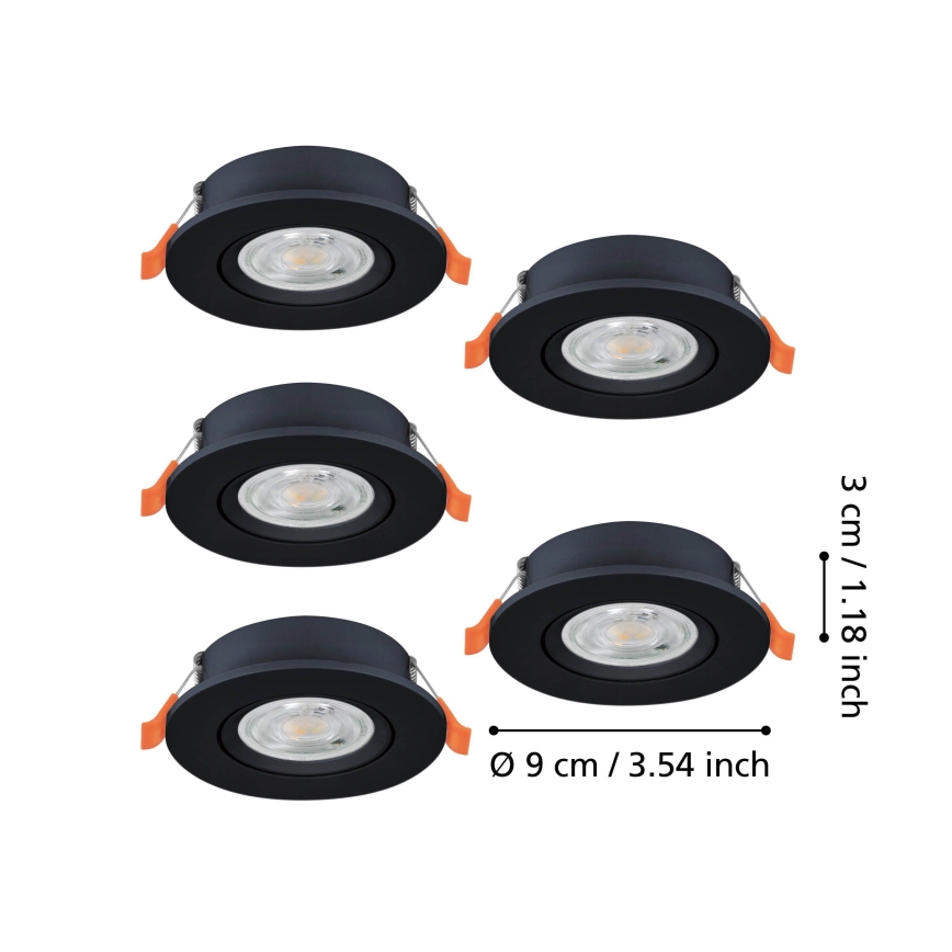 Eglo - Set med 5 LED-infällda spotlampor LED/4,8W/230V 2700/4000/6500K svart