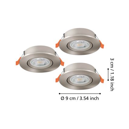 Eglo - Set om 3 infällda LED-takspotlights LED/4,8W/230V 2700/4000/6500K matt krom