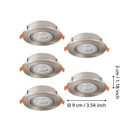 Eglo - Set med 5 infällda LED-spotlights LED/4,8W/230V 2700/4000/6500K matt krom