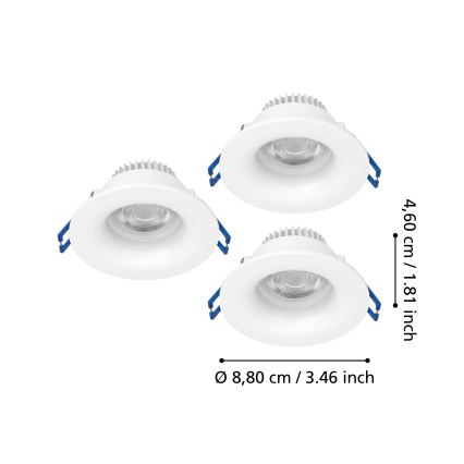 Eglo - Set om 3 LED-infälld takarmatur för badrum LED/4,9W/230V 2700/4000/6500K Ø 8,8 cm IP65 vit