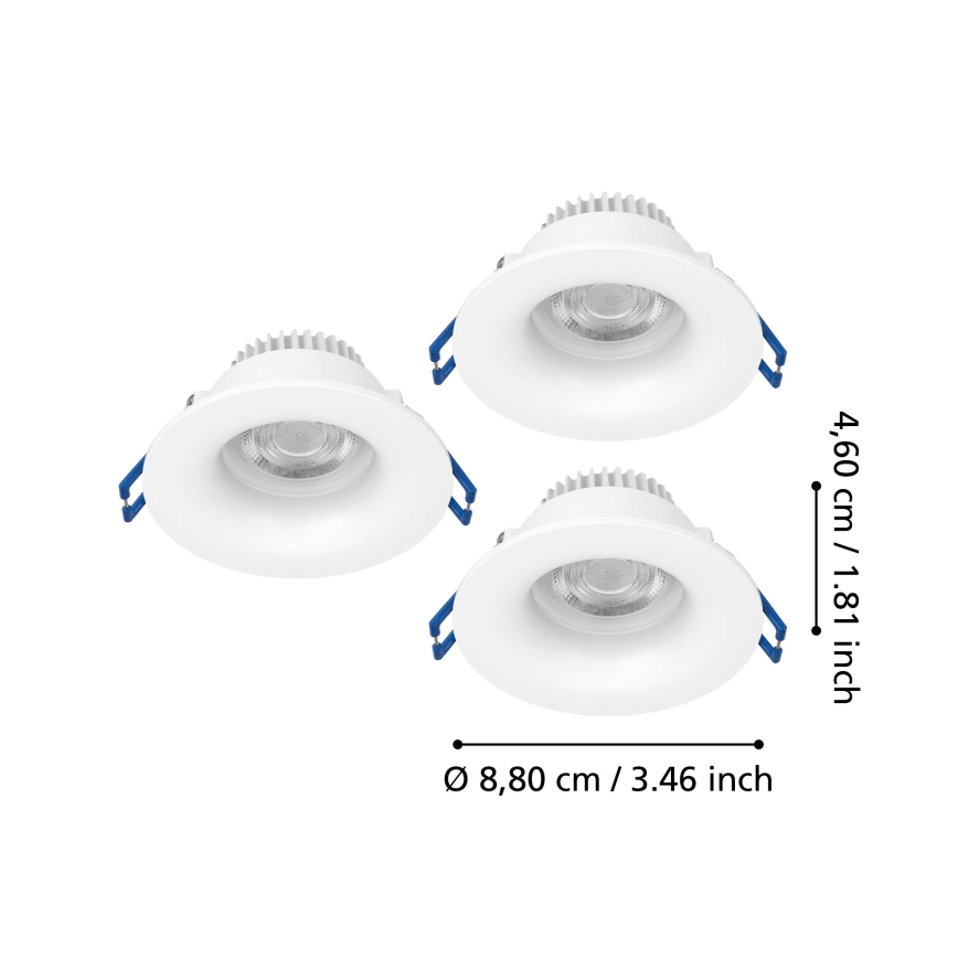 Eglo - Set om 3 LED-infälld takarmatur för badrum LED/4,9W/230V 2700/4000/6500K Ø 8,8 cm IP65 vit