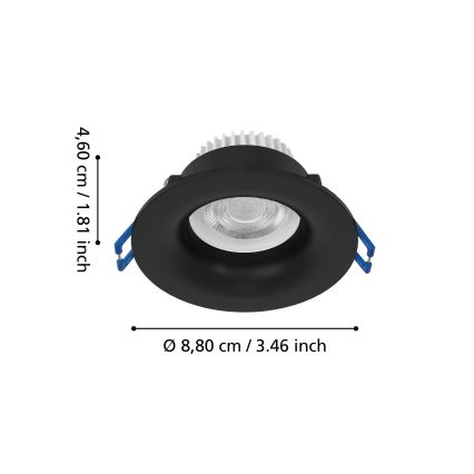 Eglo - LED infälld badrumsarmatur LED/4,9W/230V 2700/4000/6500K Ø 8,8 cm IP65 svart
