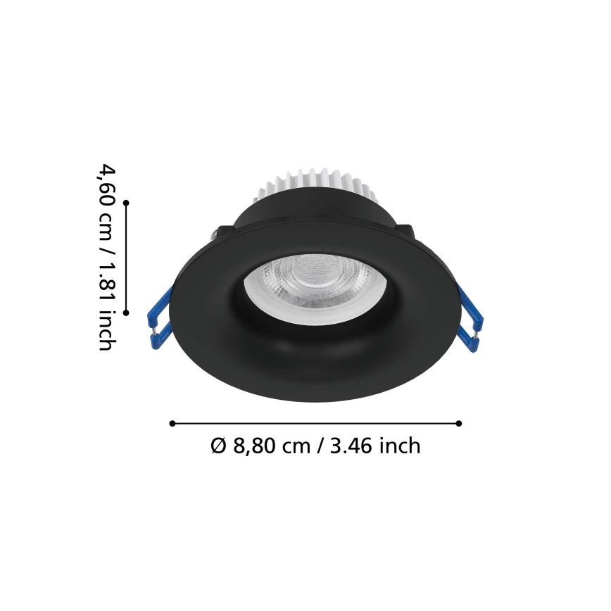 Eglo - LED infälld badrumsarmatur LED/4,9W/230V 2700/4000/6500K Ø 8,8 cm IP65 svart