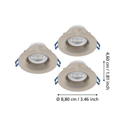 Eglo - Set med 3 infällda badrumsarmaturer LED/4,9W/230V 2700/4000/6500K Ø 8,8 cm IP65 mattkrom