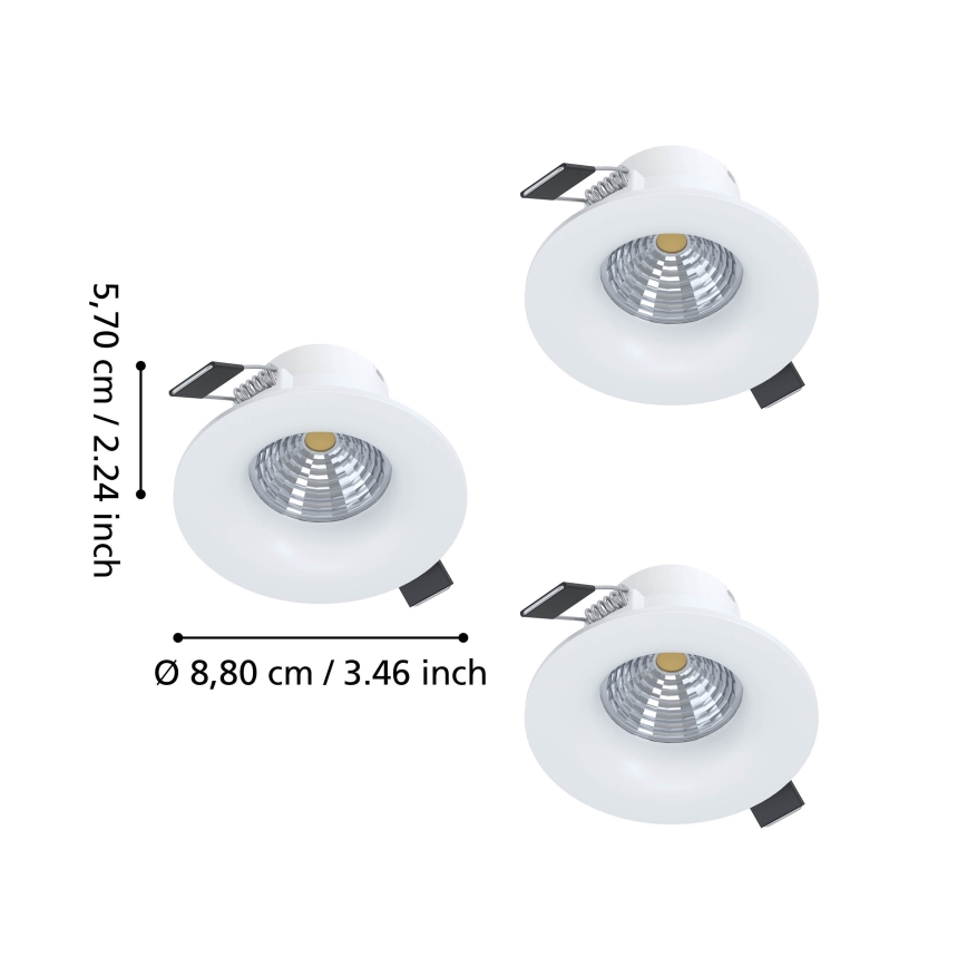 Eglo - Set om 3 dimbara infällda downlights LED/4,8W/230V Ø 8,8 cm vit