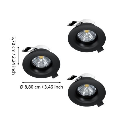 Eglo - Set om 3 dimbara LED-inbyggnadsspotlights LED/4,8W/230V Ø 8,8 cm svart