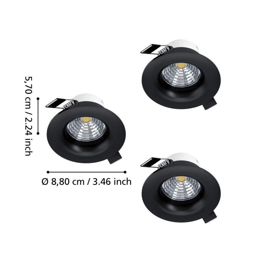 Eglo - Set om 3 dimbara LED-inbyggnadsspotlights LED/4,8W/230V Ø 8,8 cm svart