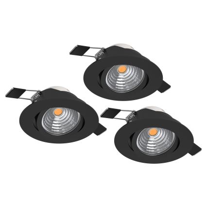 Eglo - Set om 3 dimbara infällda LED-downlights LED/6,4W/230V Ø 8,8 cm svart