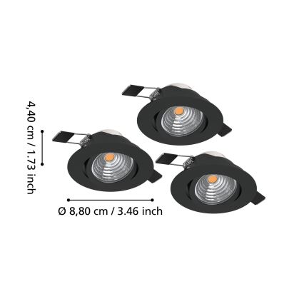 Eglo - Set om 3 dimbara infällda LED-downlights LED/6,4W/230V Ø 8,8 cm svart