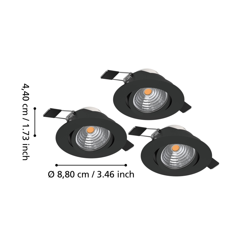 Eglo - Set om 3 dimbara infällda LED-downlights LED/6,4W/230V Ø 8,8 cm svart