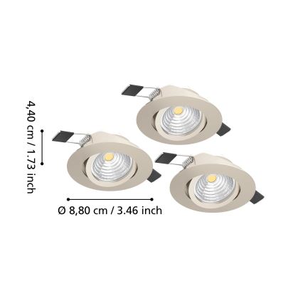 Eglo - Set om 3 dimbara infällda LED-takarmaturer, 6,4 W/230 V, Ø 8,8 cm, matt krom