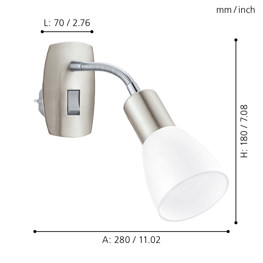 Eglo - Vägglampa för vägguttag 1xE14/5W/230V matt krom