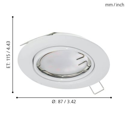 Eglo - 3-delars set: LED-infälld takarmatur PENETO, 1x GU10-LED/5W/230V
