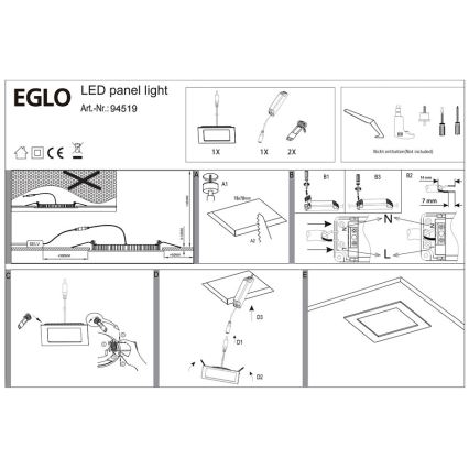 Eglo 94519 - Infälld LED-armatur FUEVA 1 LED/2,7W/230V 8,5x8,5 cm