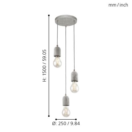 Eglo 95523 - Ljuskrona SILVARES 3xE27/60W/230V