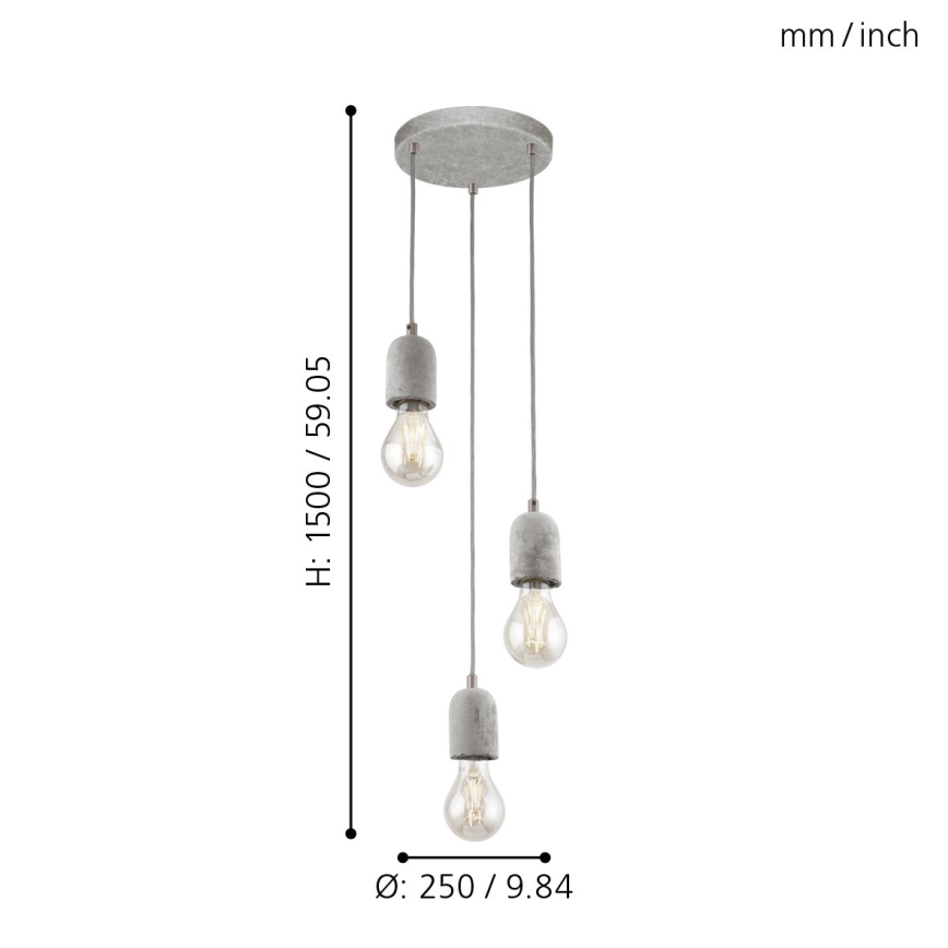 Eglo 95523 - Ljuskrona SILVARES 3xE27/60W/230V