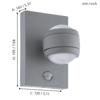 Eglo 96019 - LED utomhusvägglampa med sensor SESIMBA 1 2xLED/3,7W IP44