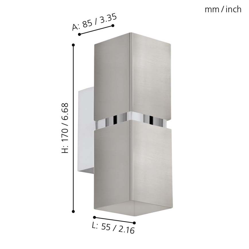 Eglo 96264 - LED vägglampa PASSA 2xGU10/2,8W/230V kantig